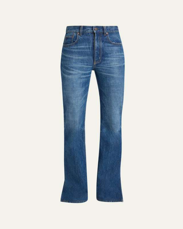 Denim Bootcut-Leg Split-Hem Pants